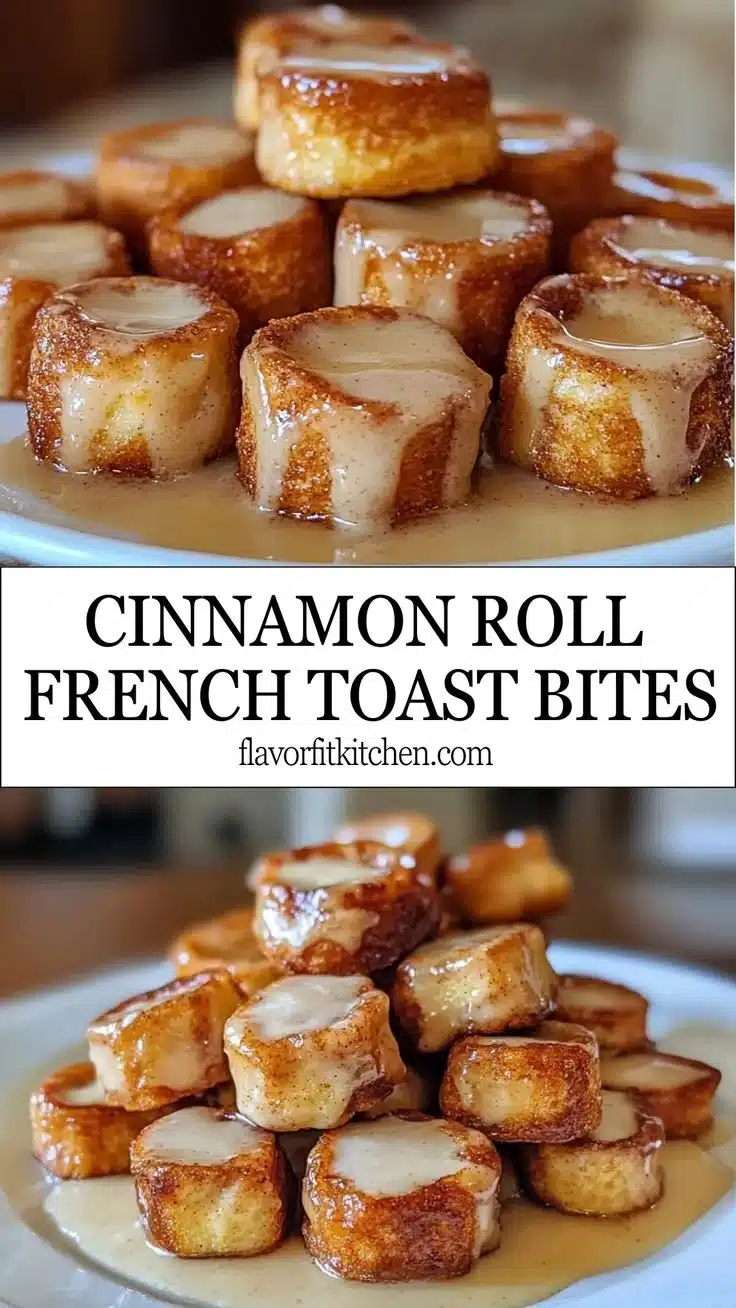 Delicious cinnamon roll french toast bites served on a plate