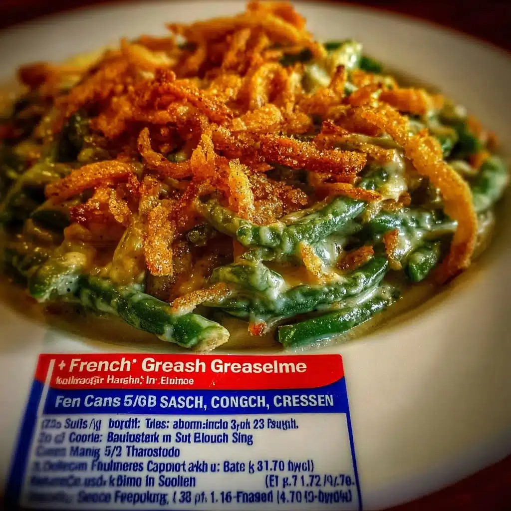 Delicious French's Green Bean Casserole served in a baking dish with crispy toppings