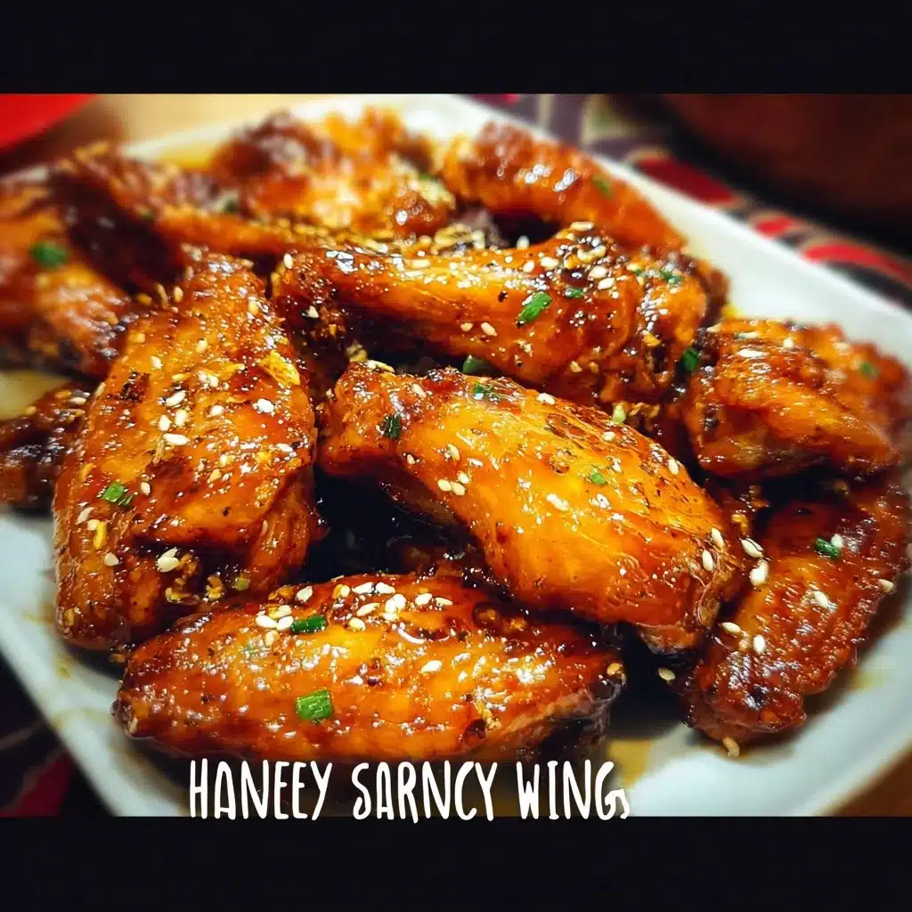 Delicious Honey Garlic Chicken Wings on a platter with garnish