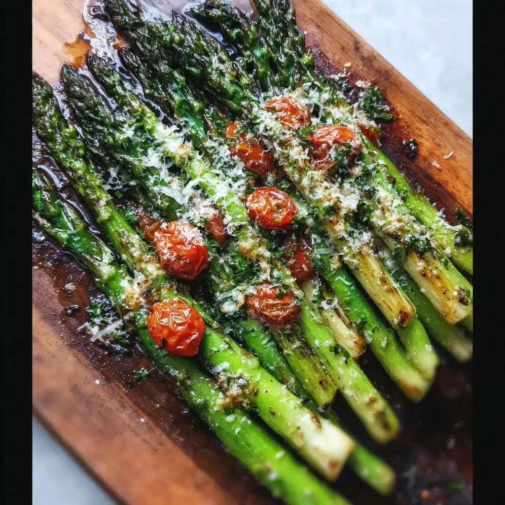 Oven-baked Parmesan Roasted Asparagus with golden crust and herbs