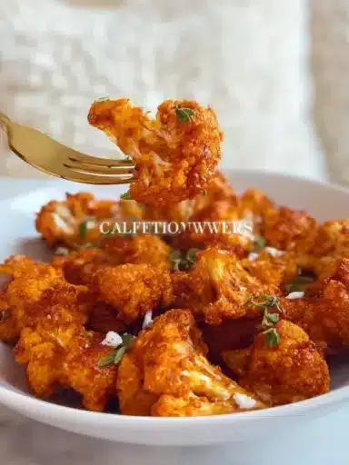 Air Fried Cauliflower Buffalo Wings served with a spicy dipping sauce