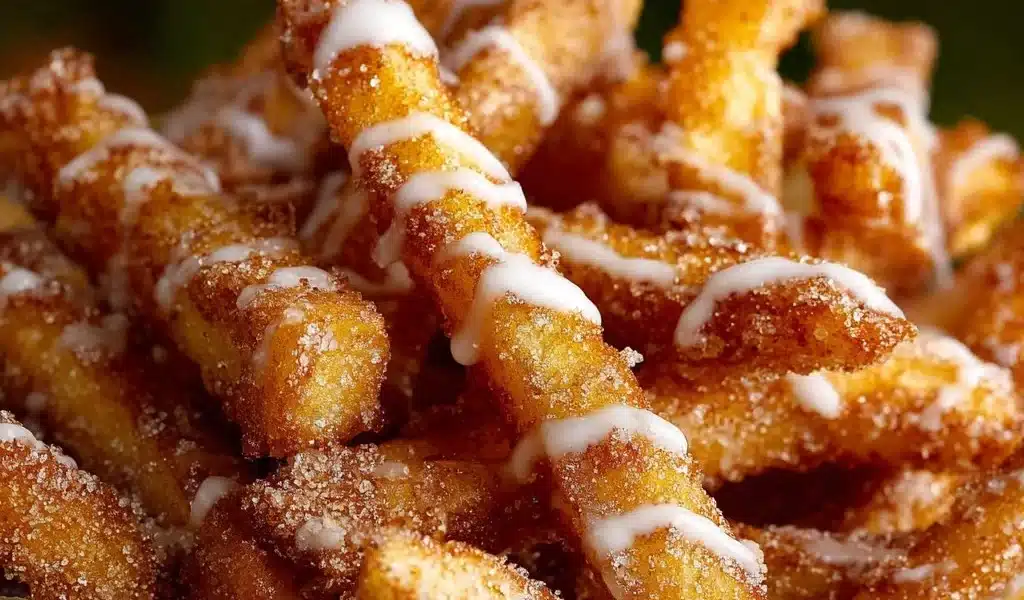 Crispy air fryer apple fries served on a plate with cinnamon dip