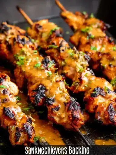 Delicious Air Fryer Bang Bang Chicken Skewers served on a plate