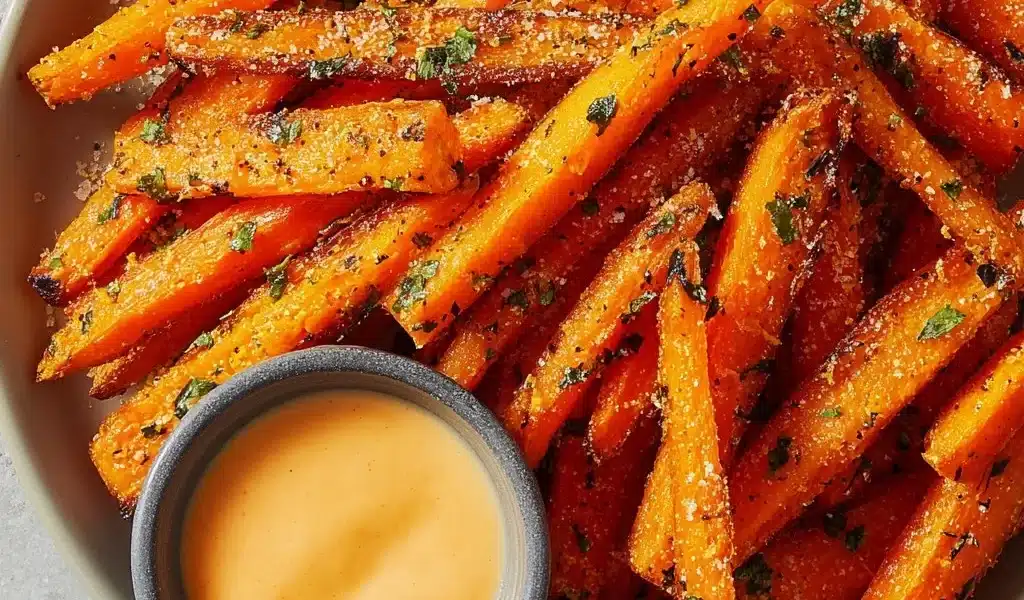 Crispy air fryer carrot fries served in a bowl
