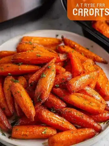 Air fryer carrots with honey garlic butter on a white plate