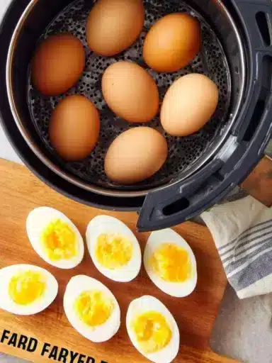 Easy air fryer hard boiled eggs with seasoning for healthy snacks