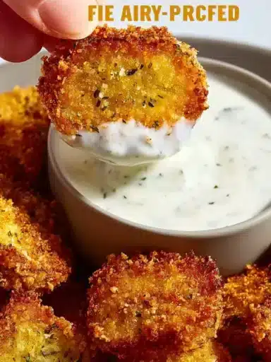Air fryer fried pickles served with a dipping sauce