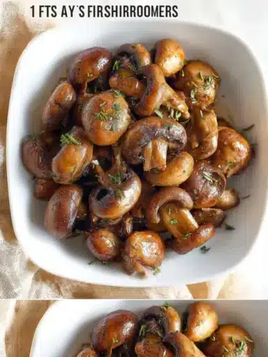 Plate of air fryer garlic mushrooms garnished with herbs