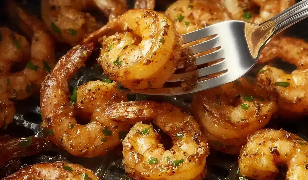 Crispy air fryer shrimp served with lemon and herbs
