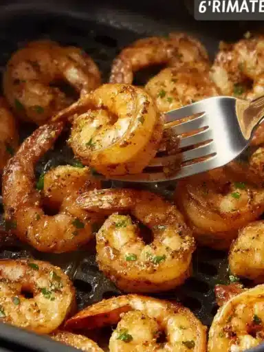 Crispy air fryer shrimp served with lemon and herbs
