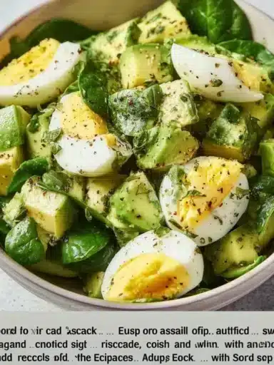 Delicious avocado egg salad served in a bowl with fresh herbs