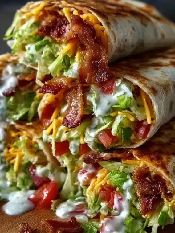Cheesy bacon ranch wraps made with fresh ingredients and crispy bacon