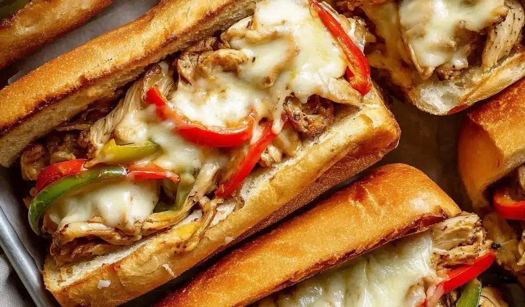 Chicken Philly Cheese Steaks Recipe That Will Impress 8 Delicious Chicken Philly Cheese Steaks served with melted cheese and peppers
