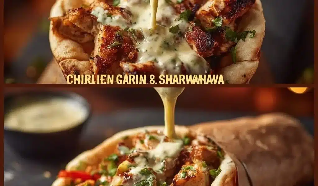 Delicious Chicken Shawarma with homemade garlic sauce served in pita bread