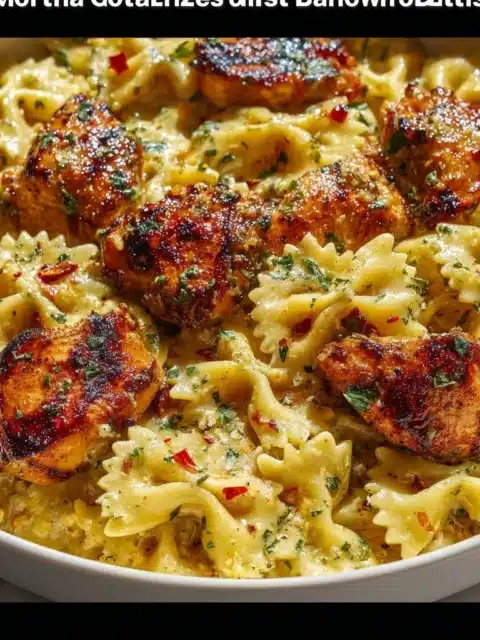 Delicious creamy garlic chicken served on a plate with herbs