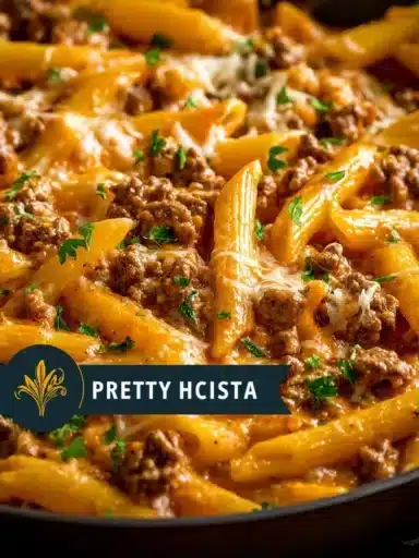 Creamy high protein beef pasta dish served in a bowl