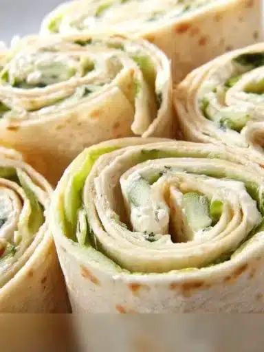 Cucumber Pinwheels filled with dill cream cheese on a platter.