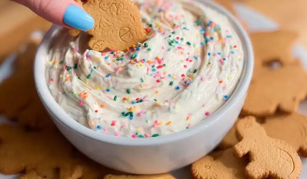 Delicious Dunkaroo Dip served in a bowl with colorful sprinkles