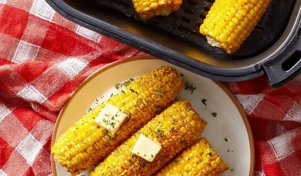 Easy corn on the cob recipe with fresh ears on a rustic table