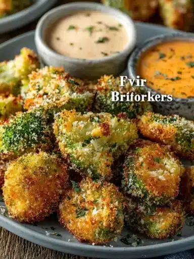 Bowl of Garlic Parmesan Broccoli Bites on a wooden table
