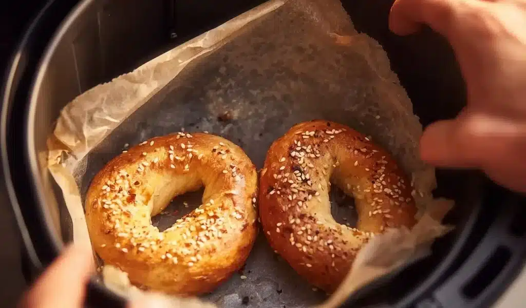 Keto friendly air fryer bagels served on a plate, perfect for a low-carb diet.