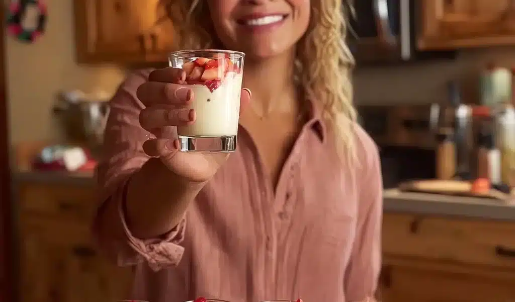 Bowl of Mexican strawberries and cream dessert topped with whipped cream.