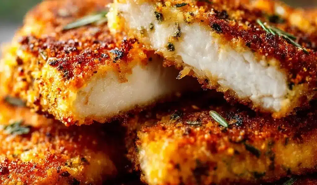 Delicious Parmesan Baked Pork Chops on a serving plate