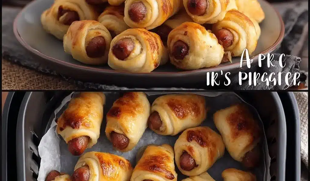 Platter of homemade pigs in a blanket, a tasty appetizer for parties.
