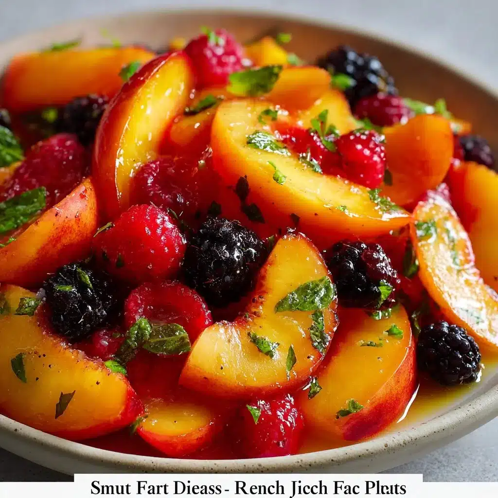 Colorful summer peach salad with fresh fruits and greens