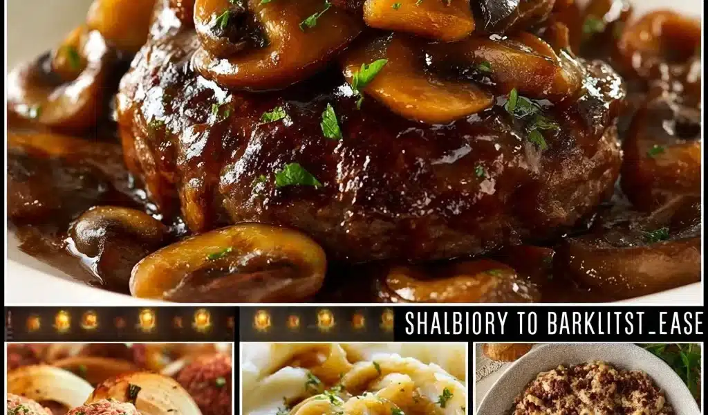 Delicious homemade Salisbury steak served with gravy and mashed potatoes.