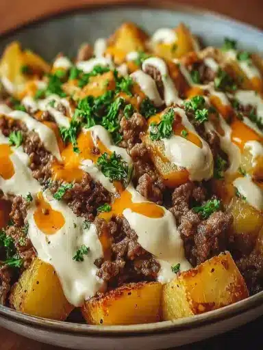 Savory Smash Burger Bowl with fresh ingredients and toppings