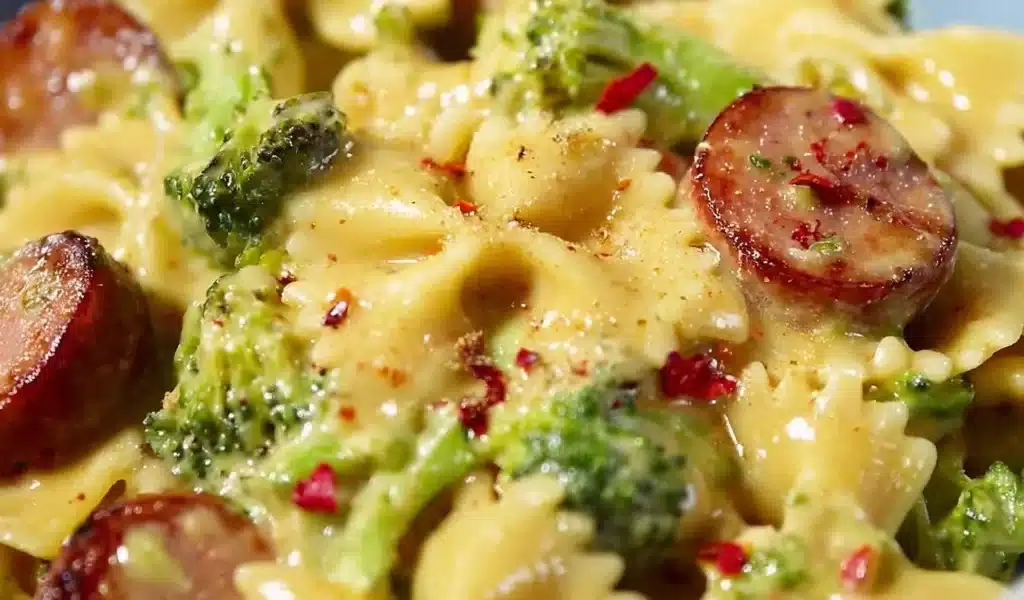 Smoked Sausage Cheddar Pasta Recipe: A Comforting Dish for Everyone 8 Smoked sausage cheddar pasta dish garnished with herbs