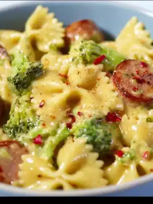 Smoked Sausage Cheddar Pasta Recipe: A Comforting Dish for Everyone 5 Smoked sausage cheddar pasta dish garnished with herbs
