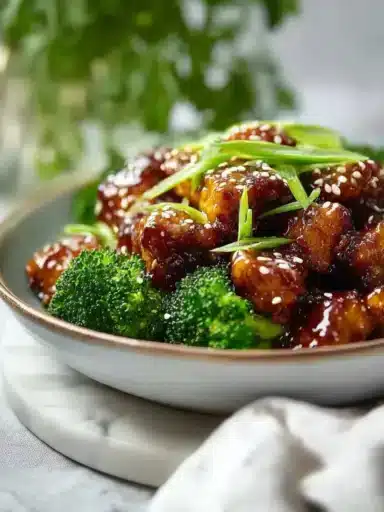 Sweet Sheet Pan Pineapple Chicken served with broccoli on a plate