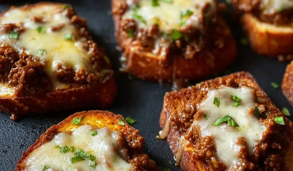 Texas Toast Sloppy Joes served on a plate with toppings