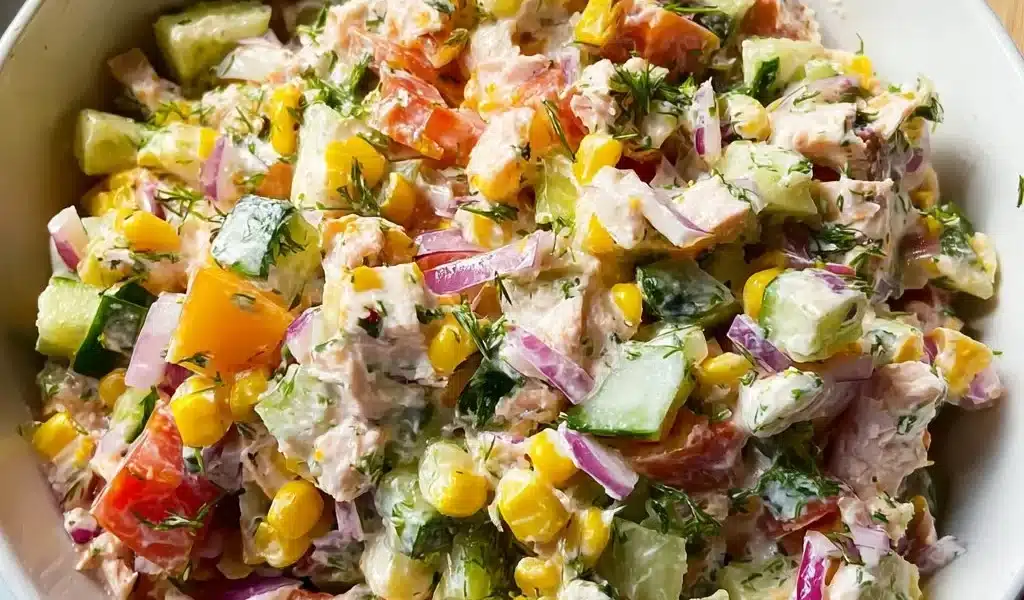 Delicious and healthy tuna salad served in a bowl with fresh ingredients.