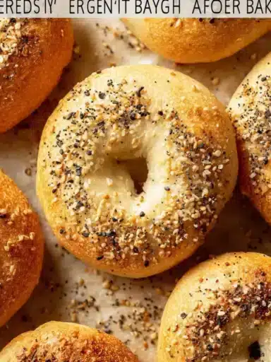 Homemade Air Fryer Bagels fresh out of the air fryer with toppings