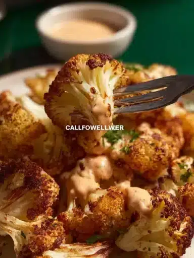 Crispy Air Fryer Cauliflower served in a bowl with seasonings