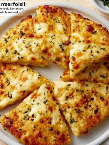 Air Fryer Cheesy Tortilla Garlic Bread with melted cheese and garlic seasoning