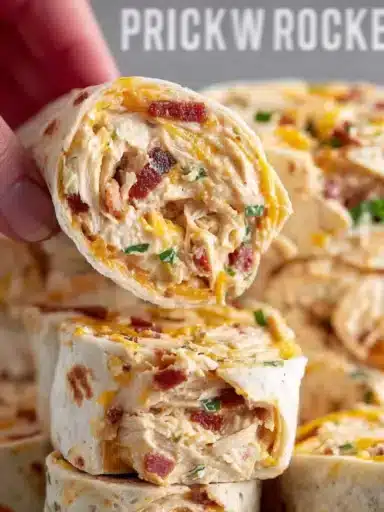 Bacon Cheddar Ranch Pinwheels filled with cheese and bacon