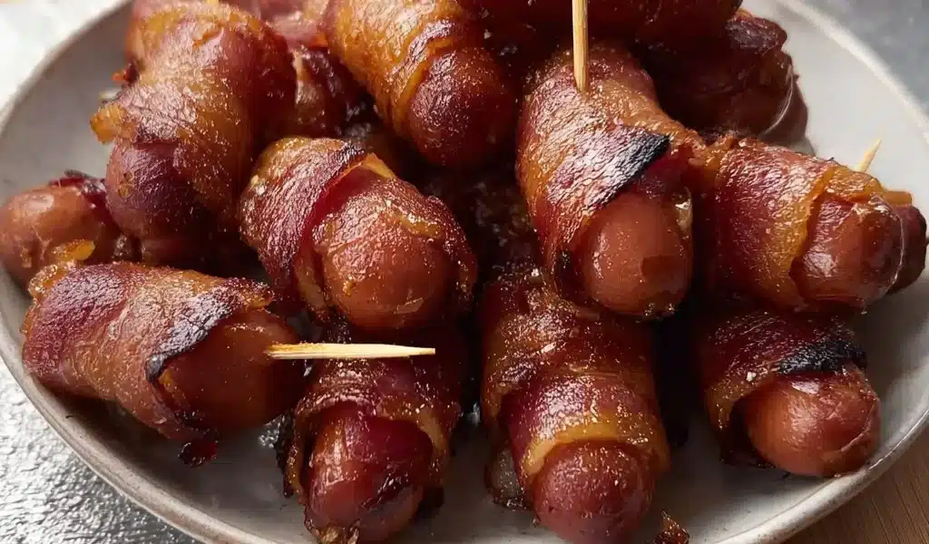 Plate of Bacon-Wrapped Little Smokies appetizers