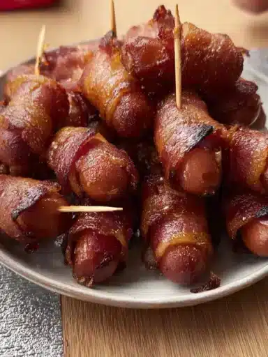 Plate of Bacon-Wrapped Little Smokies appetizers