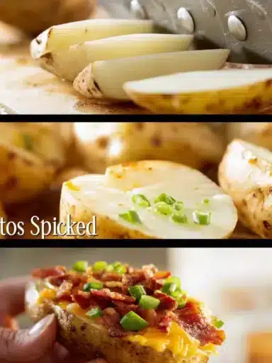 Delicious baked potato slices garnished with herbs and served on a plate