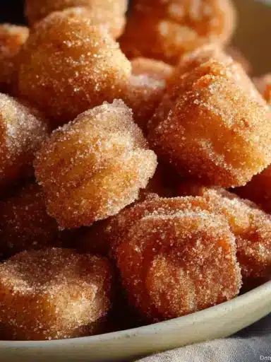 Delicious homemade churro bites coated in cinnamon sugar