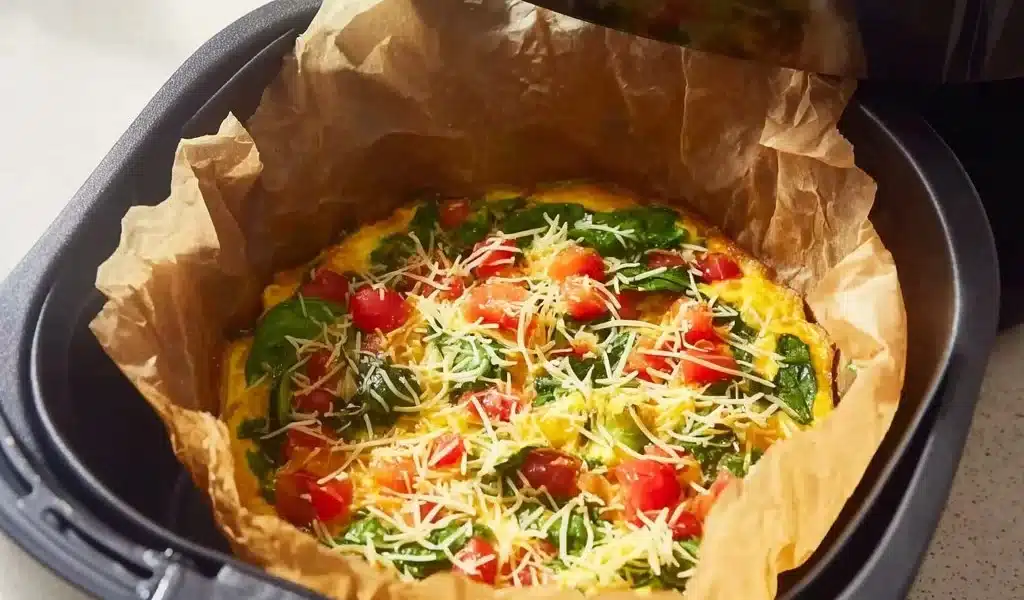 Breakfast Frittata 8 Delicious breakfast frittata with vegetables and cheese served on a plate