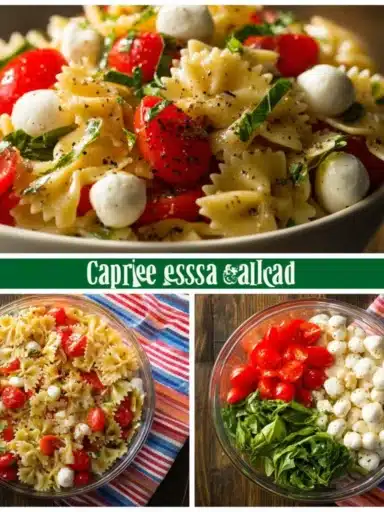 Colorful Caprese Pasta Salad with tomatoes, mozzarella, and fresh basil