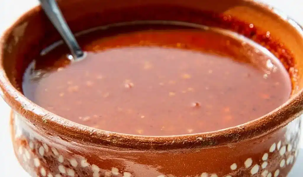 Chili de Arbol Salsa recipe ingredients and vibrant finished salsa in a bowl