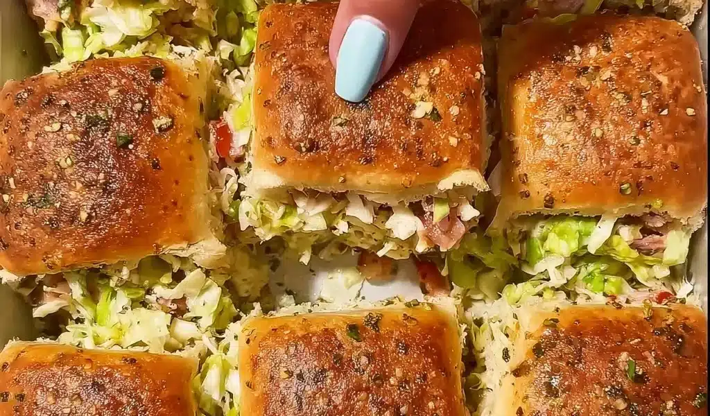Chopped Italian sliders served on a plate with fresh ingredients