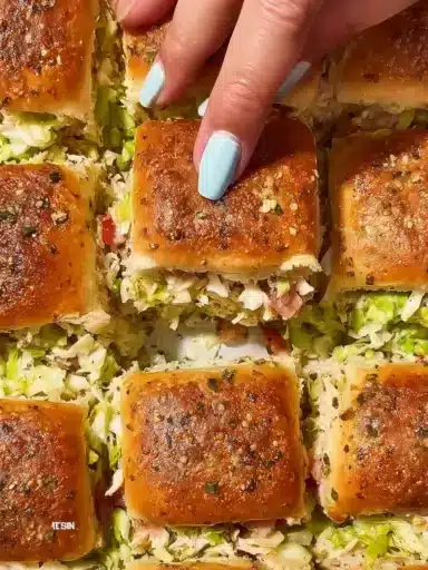 Chopped Italian sliders served on a plate with fresh ingredients