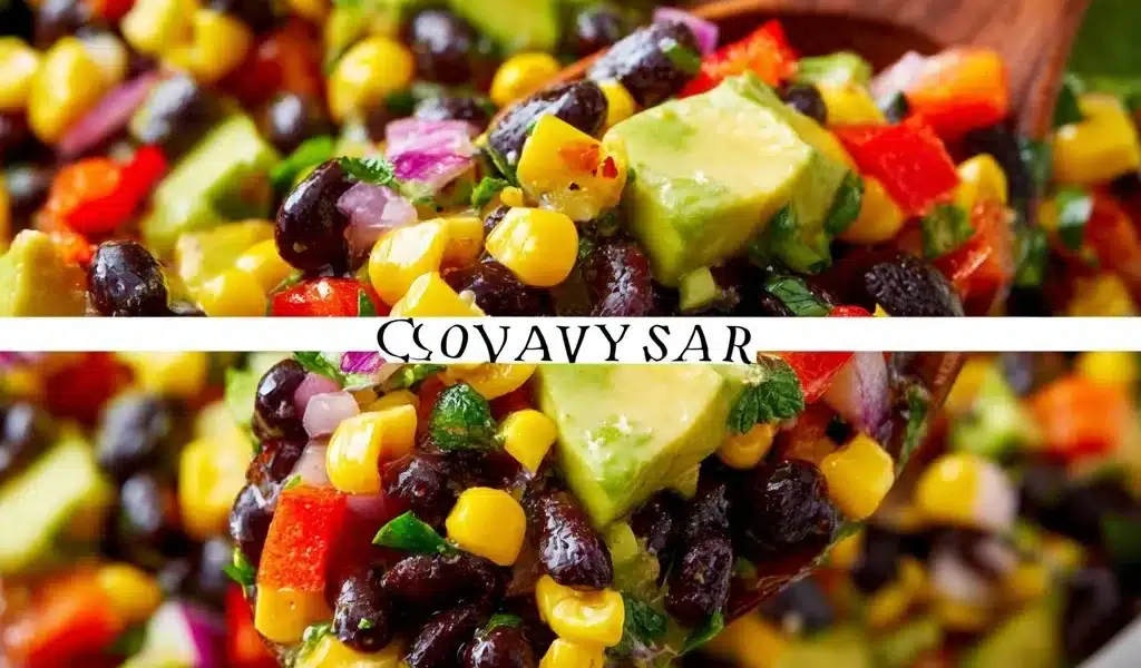 Bowl of colorful cowboy caviar with fresh vegetables and beans